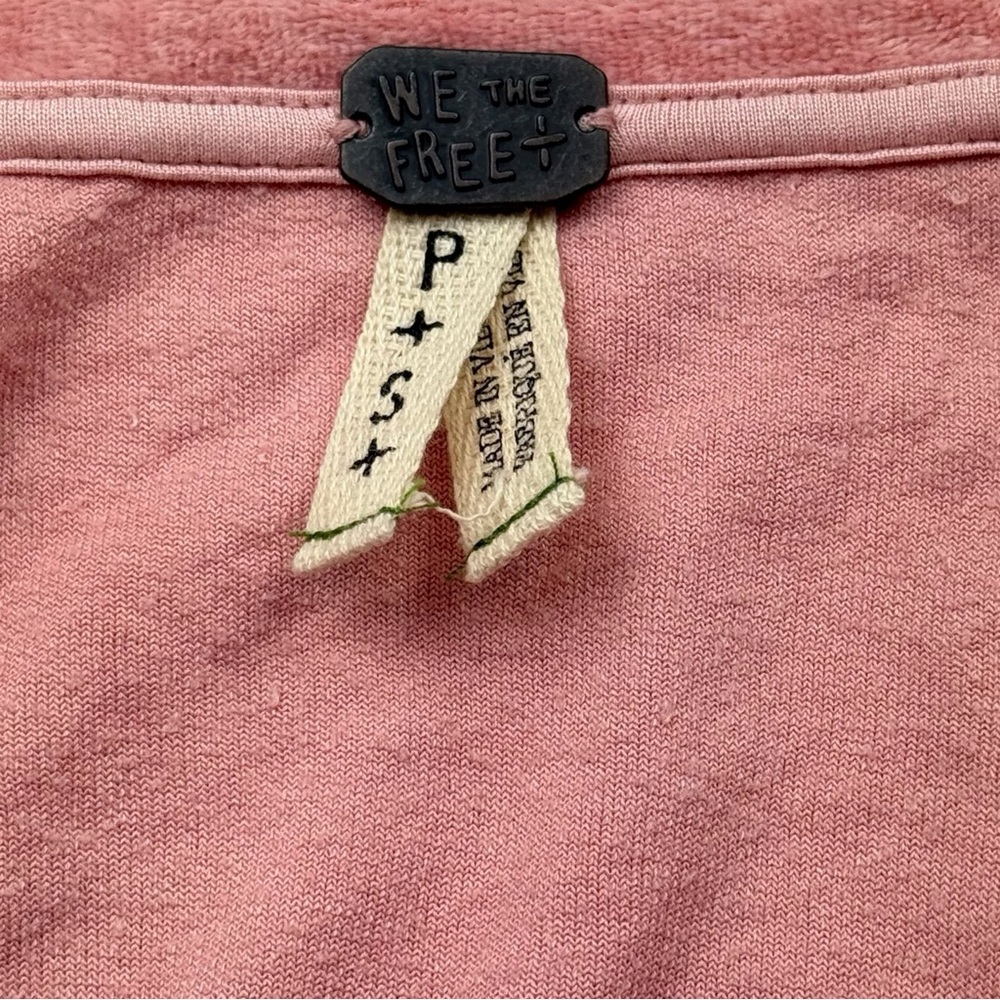 We The Free Pink Crushed Velvet Tunic Dress Oversized Boho V Neck Side Slit S - Picture 5 of 9